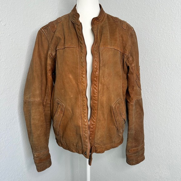 Men's Brown Leather Zip-Front Jacket - Picture 2 of 13